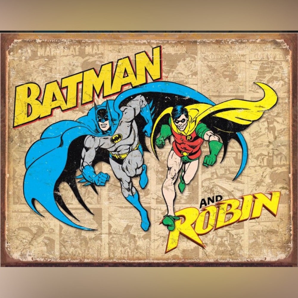 Batman and Robin Weathered Wall Sign